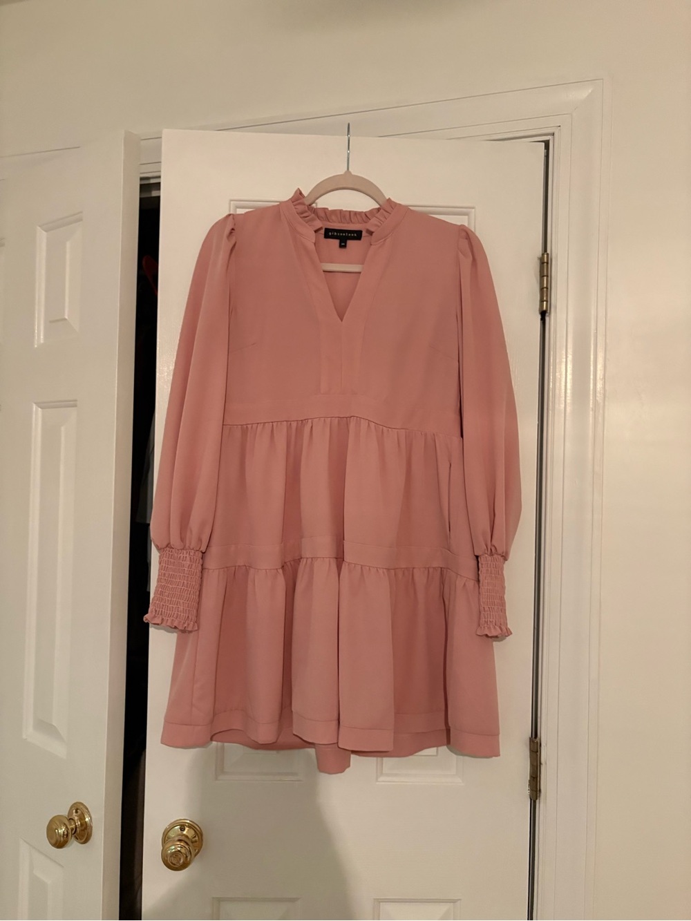 Gibsonlook Day Pink Ruffle-Trim Tiered Long-Sleeve Dress